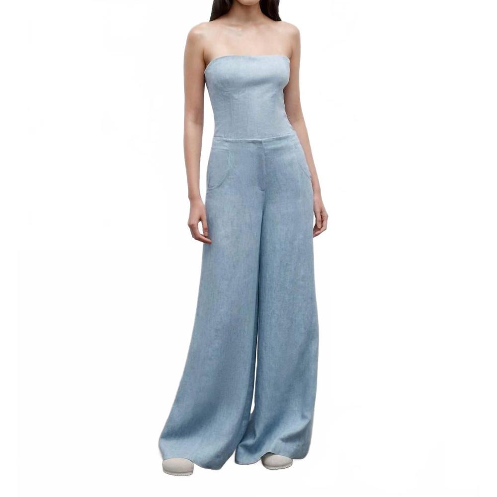 Women's Light Blue Wide Leg  hemp denim pants TWP